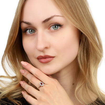 Pierścionek Venezia z białego złota 585 z rubinem i... 2