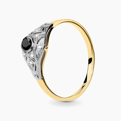 Pierścionek Firenze z dwukolorowego złota 585 z czarnym...