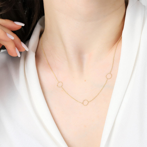 Naszyjnik celebrytka z żółtego złota 585 z okrągłymi elementami dł. 42-45 cm