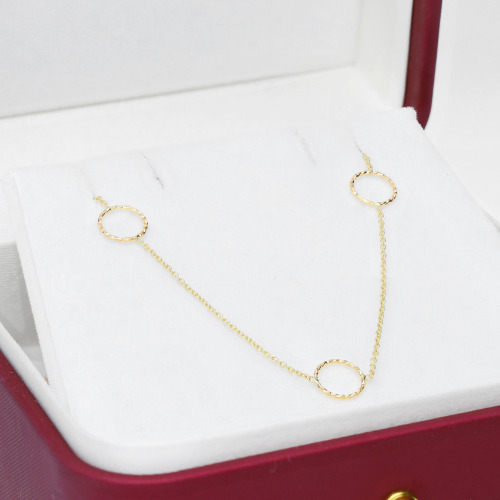 Naszyjnik celebrytka z żółtego złota 585 z okrągłymi elementami dł. 42-45 cm