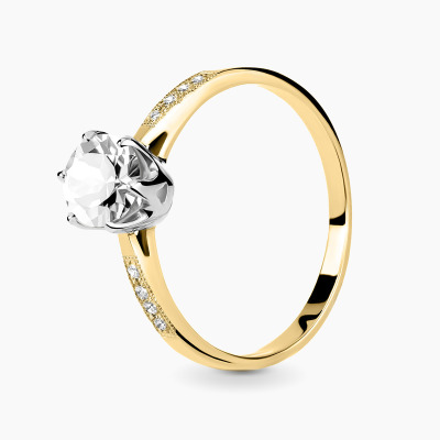 Pierścionek dwukolorowe złoto 585 Modena z białym topazem...