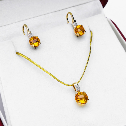 Kolczyki z żółtego i białego złota 585 z cytrynami 1,50 ct i diamentami 0,03 ct