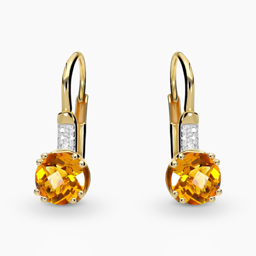 Kolczyki z żółtego i białego złota 585 z cytrynami 1,50 ct i diamentami 0,03 ct