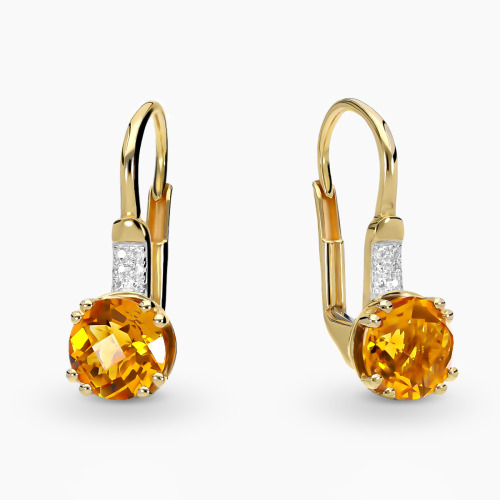 Kolczyki z żółtego i białego złota 585 z cytrynami 1,50 ct i diamentami 0,03 ct