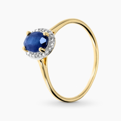 Pierścionek z żółtego i białego złota 585 z szafirem 0,91...