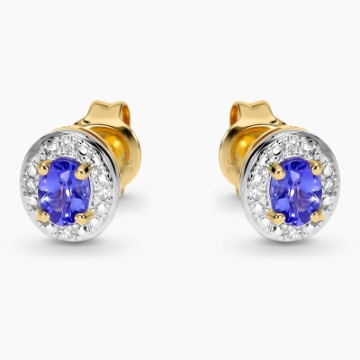 Kolczyki owalne z dwukolorowego złota 585 z tanzanitami...