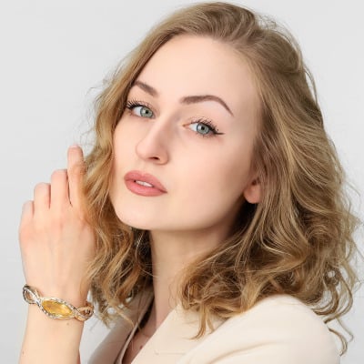 Bransoletka z dwukolorowego złota 585 z okazałym cytrynem... 2