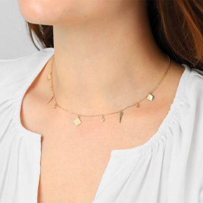 Naszyjnik celebrytka z żółtego złota 585 wiszące ozdoby... 2