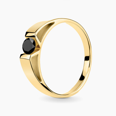 Pierścionek żółte złoto 585 Milano z czarnym brylantem...