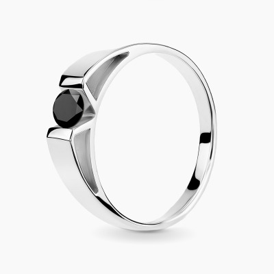 Pierścionek białe złoto 585 Milano z czarnym brylantem...