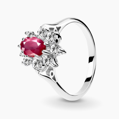 Pierścionek Venezia z białego złota 585 z rubinem i...