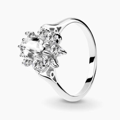 Pierścionek Venezia z białego złota 585 z białym szafirem...