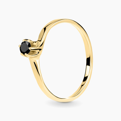 Pierścionek żółte złoto 585 Roma z czarnym diamentem 0,24 ct