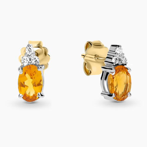 Kolczyki Perugia dwukolorowe złoto 585 z cytrynami 0,72 ct i brylantami 0,07 ct