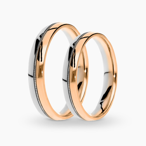 Obrączki Sicilia z dwukolorowego złota 585 półokrągłe zdobione 4 mm z soczewką