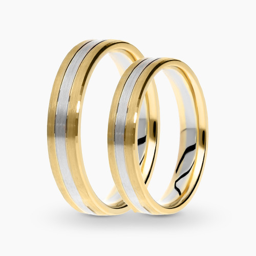 Obrączki Trentino z żółtego i białego złota 585 płaskie fazowane 4 mm