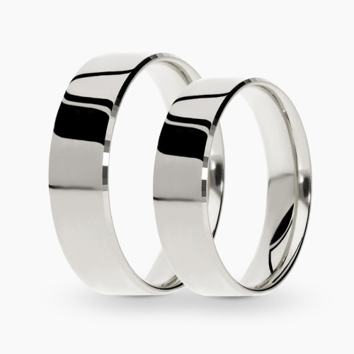 Obrączki Veneto z białego nierodowanego złota 585 płaskie fazowane 5 mm