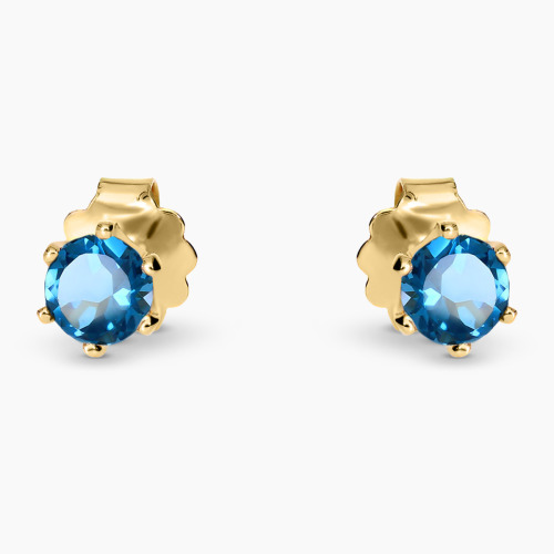 Kolczyki z żółtego złota 585 z topazami London Blue 0,66 ct, 1,16 g