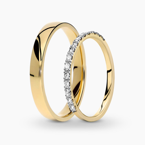 Obrączki Toscana z żółtego złota 585 męska 3 mm i damska 2 mm z brylantami 0,32 ct