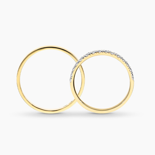 Obrączki Toscana z żółtego złota 585 męska 3 mm i damska 2 mm z brylantami 0,32 ct