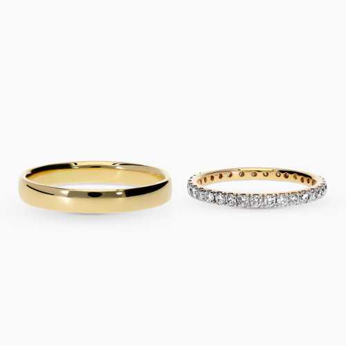 Obrączki Toscana z żółtego złota 585 męska 3 mm i damska 2 mm z brylantami 0,65 ct