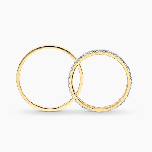 Obrączki Toscana z żółtego złota 585 męska 3 mm i damska 2 mm z brylantami 0,65 ct