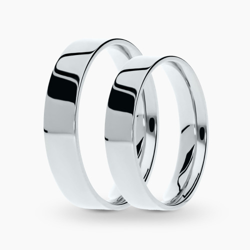 Obrączki Piemonte z białego platynowanego złota 585 płaskie 4 mm z soczewką