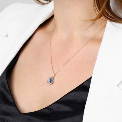 Zawieszka z dwukolorowego złota 585 z szafirami 0,45 ct i... 2