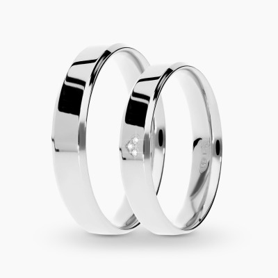 Obrączki Lazio z białego rodowanego złota 585 płaskie...