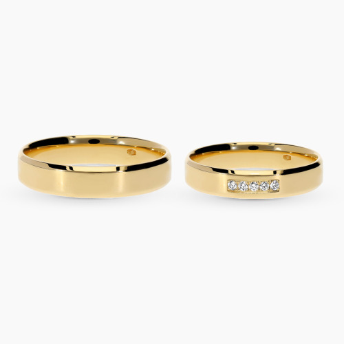 Obrączki Lazio z żółtego złota 585 płaskie fazowane 5 mm z soczewką i cyrkoniami