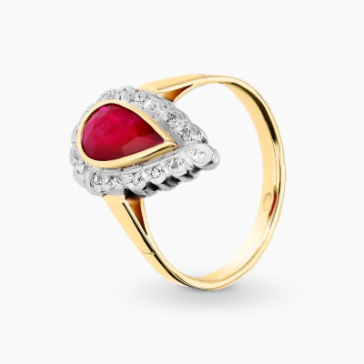 Pierścionek z dwukolorowego złota 585 z okazałym rubinem...