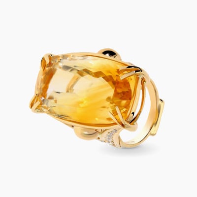 Pierścionek złoty 585 z dużym cytrynem 45,30 ct i...