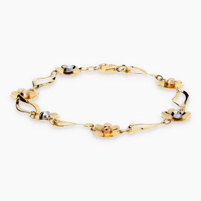 Bransoletka z kwiatkami z żółtego, różowego i białego...