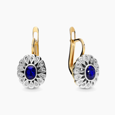 Kolczyki z dwukolorowego złota 585 z szafirami 0,93 ct i... 2