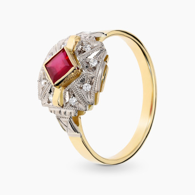 Pierścionek z dwukolorowego złota 585 z rubinem 0,48 ct i...