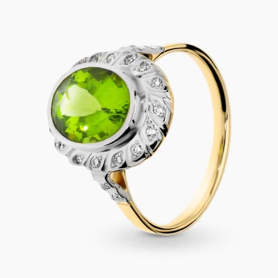 Pierścionek z dwukolorowego złota 585 z okazałym owalnym...