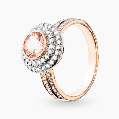 Pierścionek złoto 585 z morganitem 1,25 ct i brylantami...