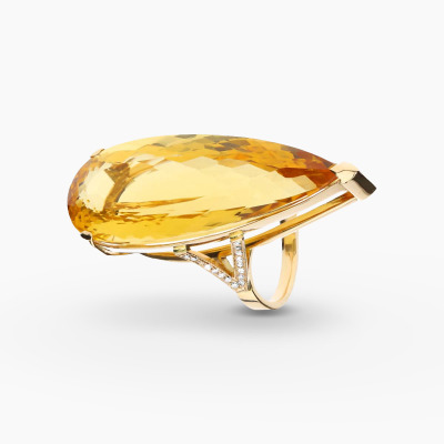 Pierścionek złoty 585 z dużym cytrynem 36,88 ct i...