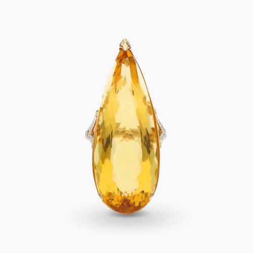 Pierścionek złoty 585 z dużym cytrynem 36,88 ct i brylantami 0,21 ct