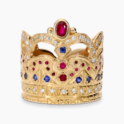 Pierścionek Korona z żółtego złota 585 z brylantami,...