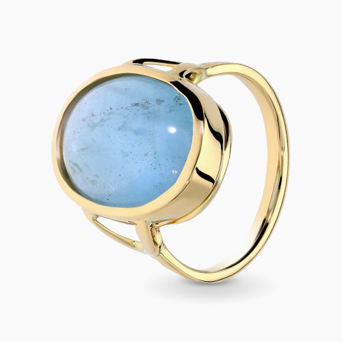 Pierścionek żółte złoto 585 z owalnym, okazałym akwamarynem 9,14 ct
