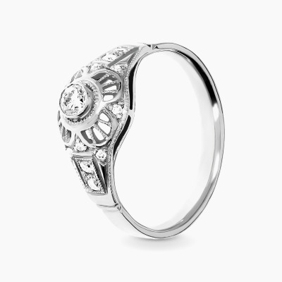 Pierścionek ażurowy białe złoto 585 z brylantami 0,25 ct