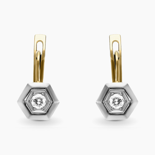 Kolczyki Art Déco z białego i żółtego złota 585 z brylantami 0,2 ct