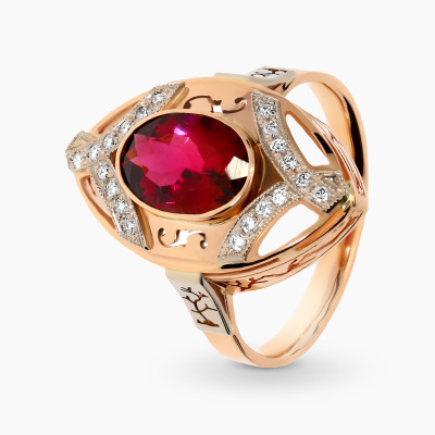 Pierścionek złoty 585 z okazałym turmalinem 1,71 ct i...