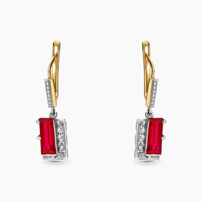 Kolczyki z dwukolorowego złota 585 z rubelitami 5,20 ct i...