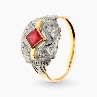 Pierścionek z dwukolorowego złota 585 z rubinem 0,55 ct i...