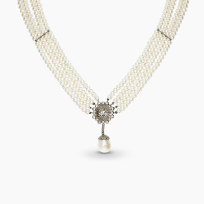 Naszyjnik białe złoto 585 z perłami i brylantami 0,63 ct