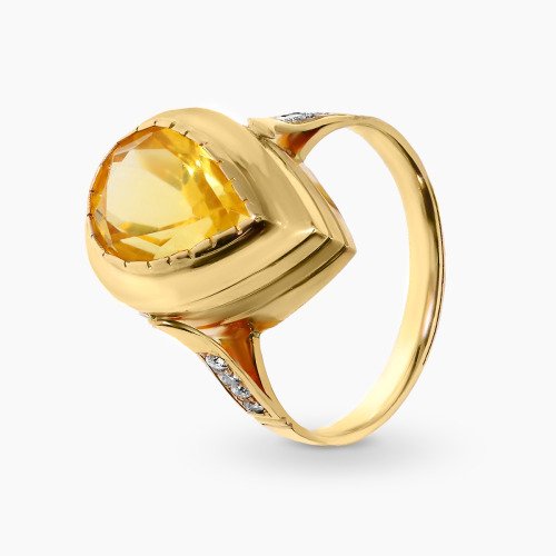 Pierścionek złoty 585 z okazałym cytrynem 3,68 ct i brylantami 0,11 ct