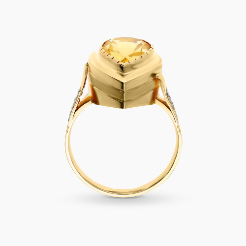 Pierścionek złoty 585 z okazałym cytrynem 3,68 ct i brylantami 0,11 ct