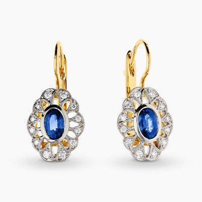 Kolczyki złoto 585 z szafirami  1,30 ct i brylantami 0,22 ct 2